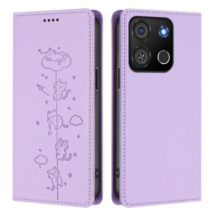 For itel A05s Cute Cats Embossed Magnetic RFID Vegan Leather Phone Case