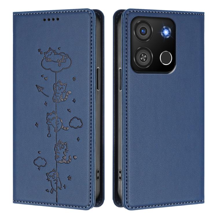 For itel A05s Cute Cats Embossed Magnetic RFID Vegan Leather Phone Case