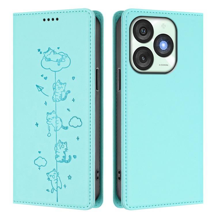 For itel A50 Cute Cats Embossed Magnetic RFID Vegan Leather Phone Case