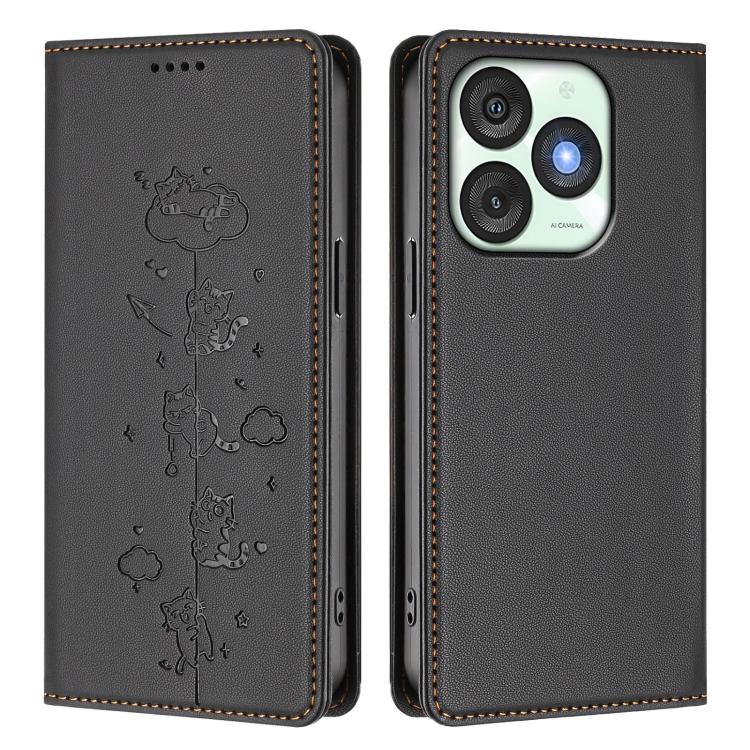 For itel A50 Cute Cats Embossed Magnetic RFID Vegan Leather Phone Case