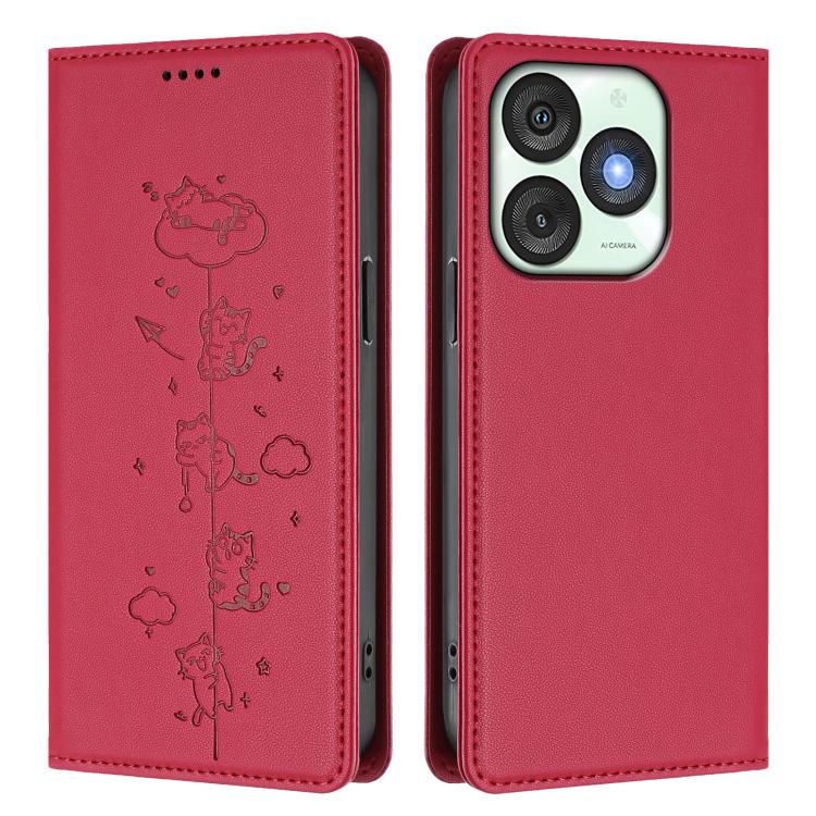 For itel A50 Cute Cats Embossed Magnetic RFID Vegan Leather Phone Case