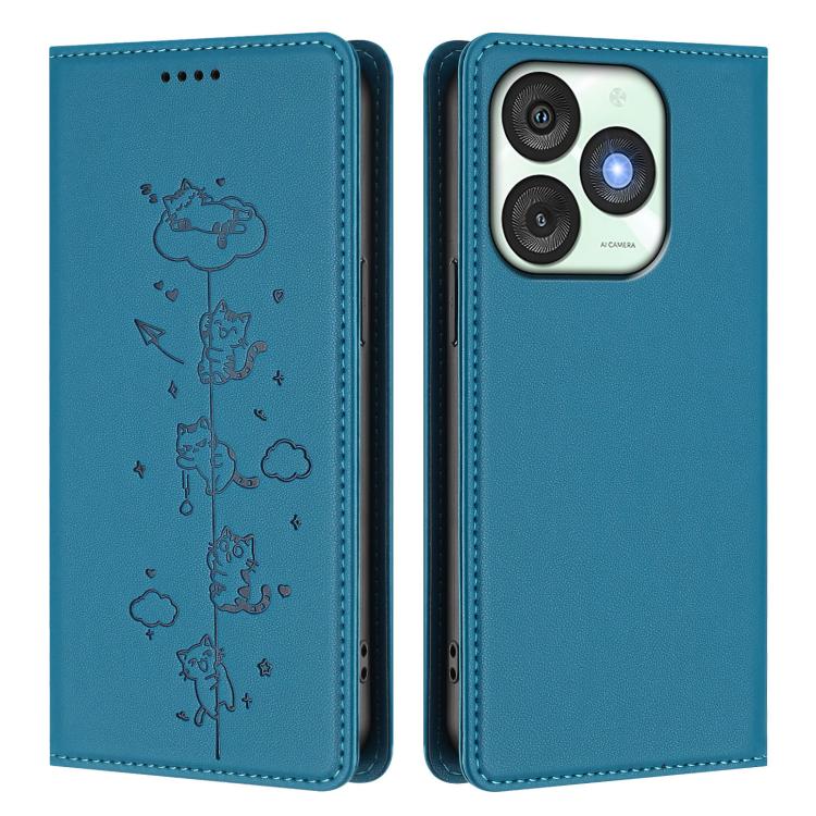 For itel A50 Cute Cats Embossed Magnetic RFID Vegan Leather Phone Case