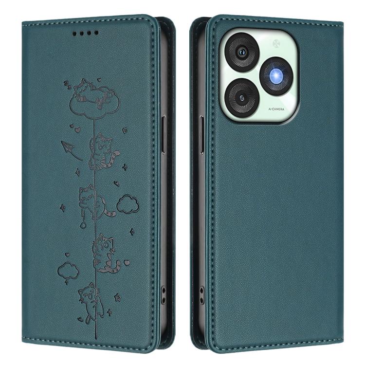 For itel A50 Cute Cats Embossed Magnetic RFID Vegan Leather Phone Case