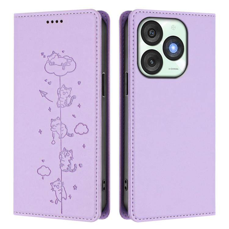 For itel A50 Cute Cats Embossed Magnetic RFID Vegan Leather Phone Case