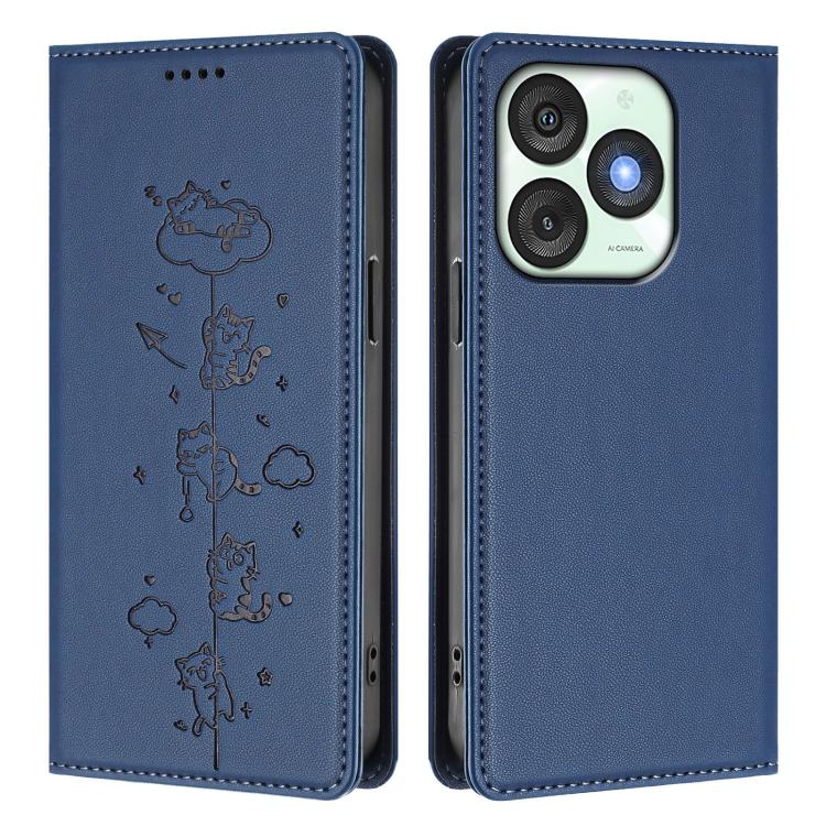 For itel A50 Cute Cats Embossed Magnetic RFID Vegan Leather Phone Case