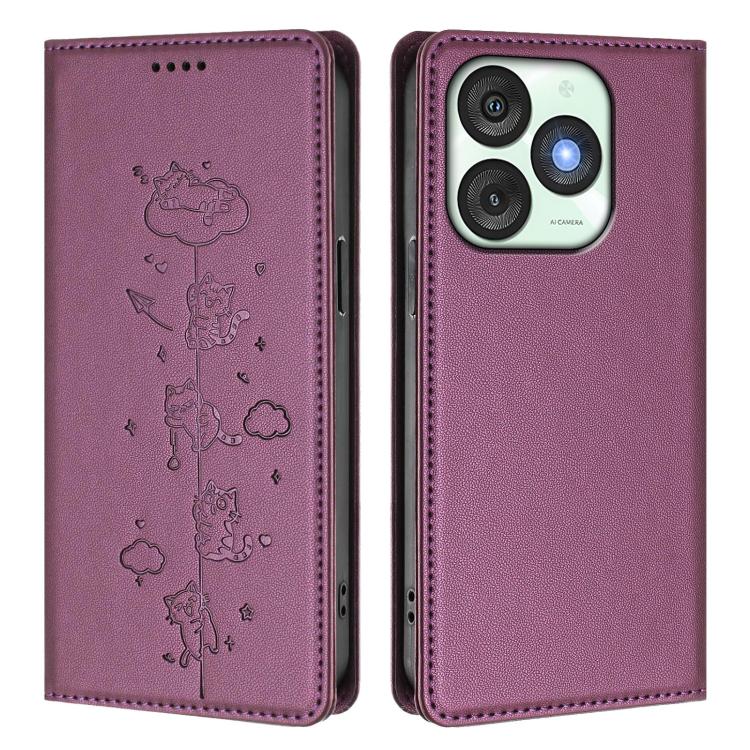 For itel A50 Cute Cats Embossed Magnetic RFID Vegan Leather Phone Case