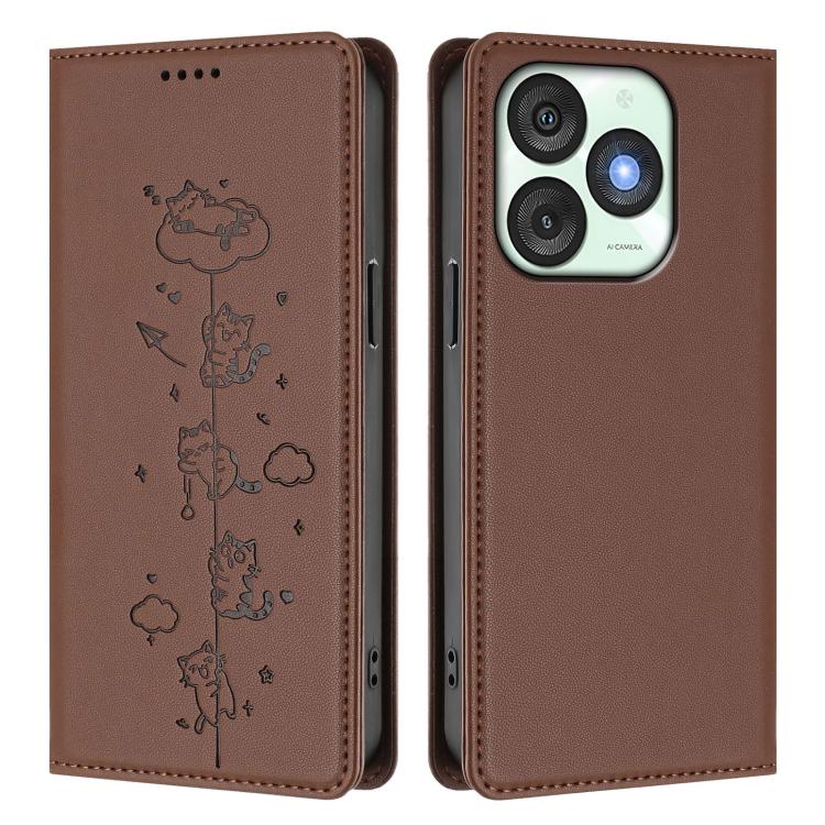 For itel A50 Cute Cats Embossed Magnetic RFID Vegan Leather Phone Case