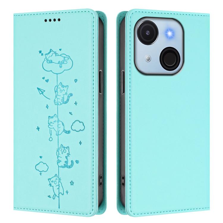 For itel A50C Cute Cats Embossed Magnetic RFID Vegan Leather Phone Case