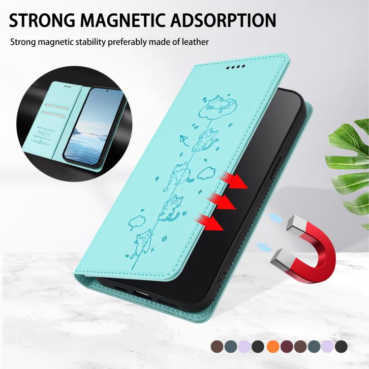 For itel A50C Cute Cats Embossed Magnetic RFID Vegan Leather Phone Case