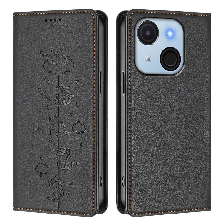 For itel A50C Cute Cats Embossed Magnetic RFID Vegan Leather Phone Case