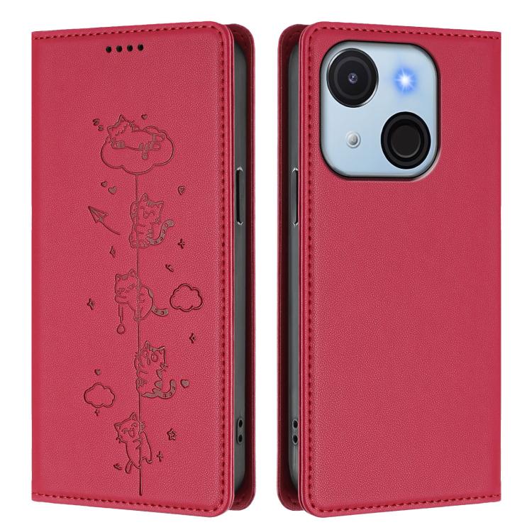 For itel A50C Cute Cats Embossed Magnetic RFID Vegan Leather Phone Case