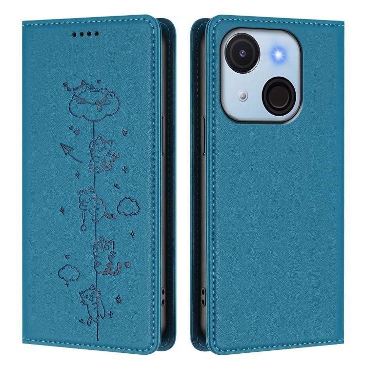 For itel A50C Cute Cats Embossed Magnetic RFID Vegan Leather Phone Case