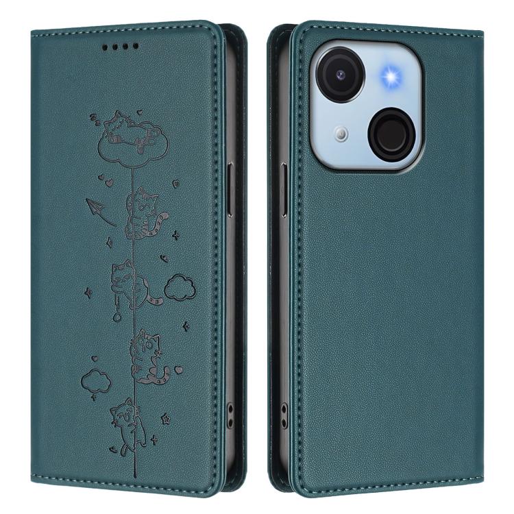 For itel A50C Cute Cats Embossed Magnetic RFID Vegan Leather Phone Case