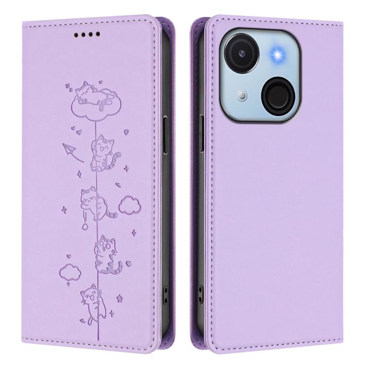 For itel A50C Cute Cats Embossed Magnetic RFID Vegan Leather Phone Case