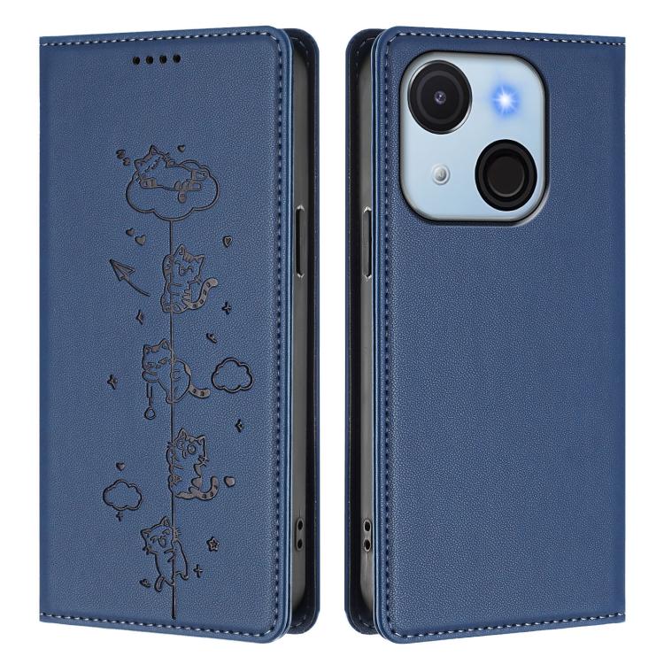 For itel A50C Cute Cats Embossed Magnetic RFID Vegan Leather Phone Case