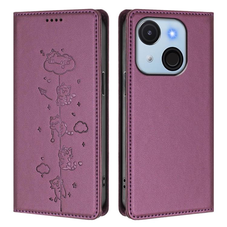 For itel A50C Cute Cats Embossed Magnetic RFID Vegan Leather Phone Case