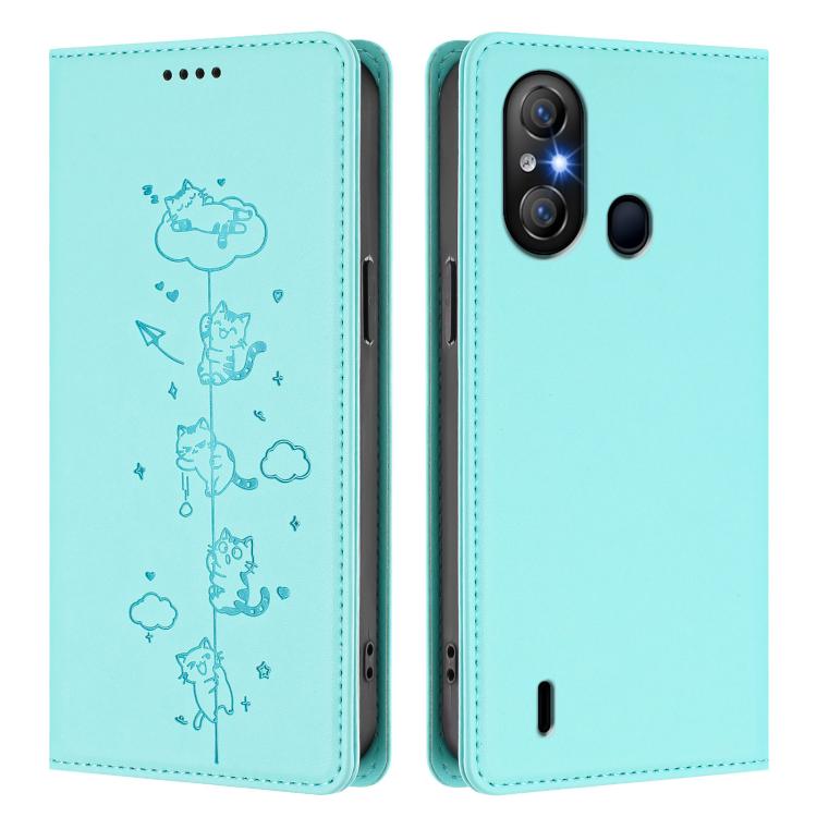 For itel A58 Lite / A49 Play Cute Cats Embossed Magnetic RFID Vegan Leather Phone Case