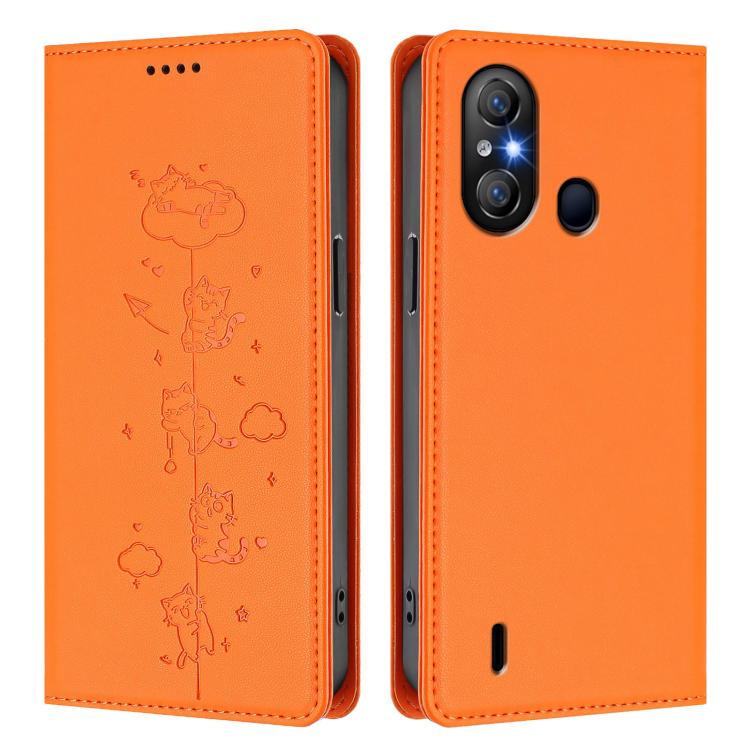 For itel A58 Lite / A49 Play Cute Cats Embossed Magnetic RFID Vegan Leather Phone Case