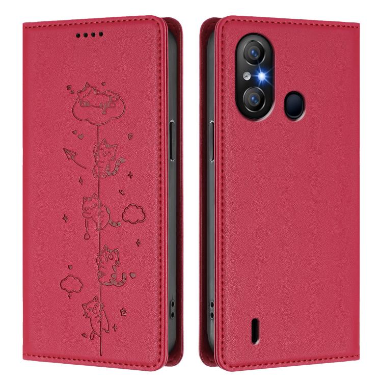 For itel A58 Lite / A49 Play Cute Cats Embossed Magnetic RFID Vegan Leather Phone Case