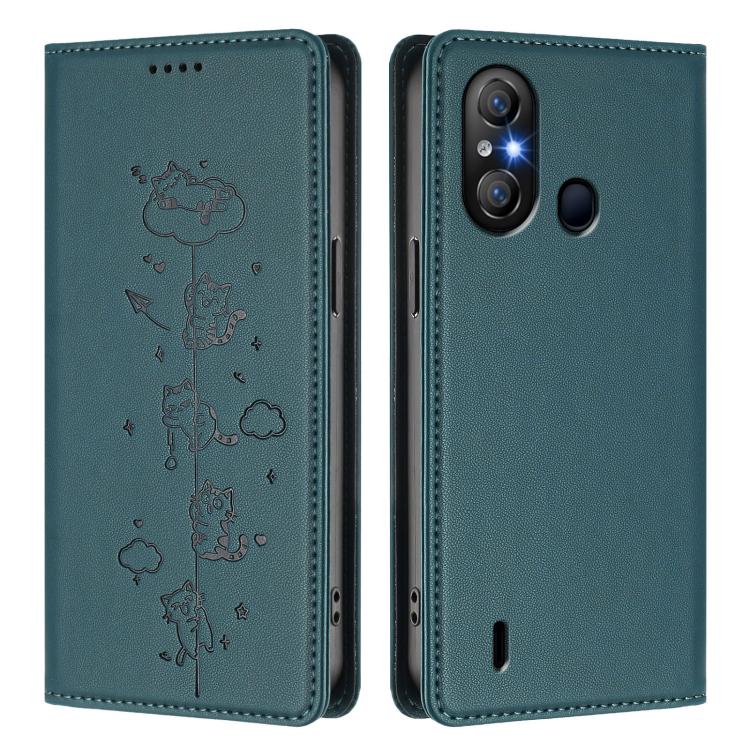 For itel A58 Lite / A49 Play Cute Cats Embossed Magnetic RFID Vegan Leather Phone Case