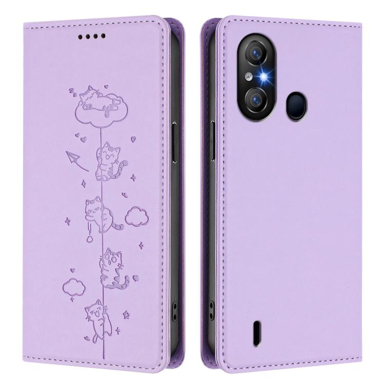 For itel A58 Lite / A49 Play Cute Cats Embossed Magnetic RFID Vegan Leather Phone Case