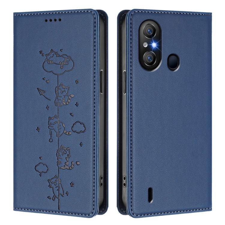 For itel A58 Lite / A49 Play Cute Cats Embossed Magnetic RFID Vegan Leather Phone Case