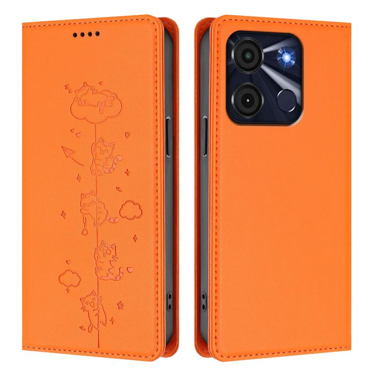 For itel A60 / A60s Cute Cats Embossed Magnetic RFID Vegan Leather Phone Case