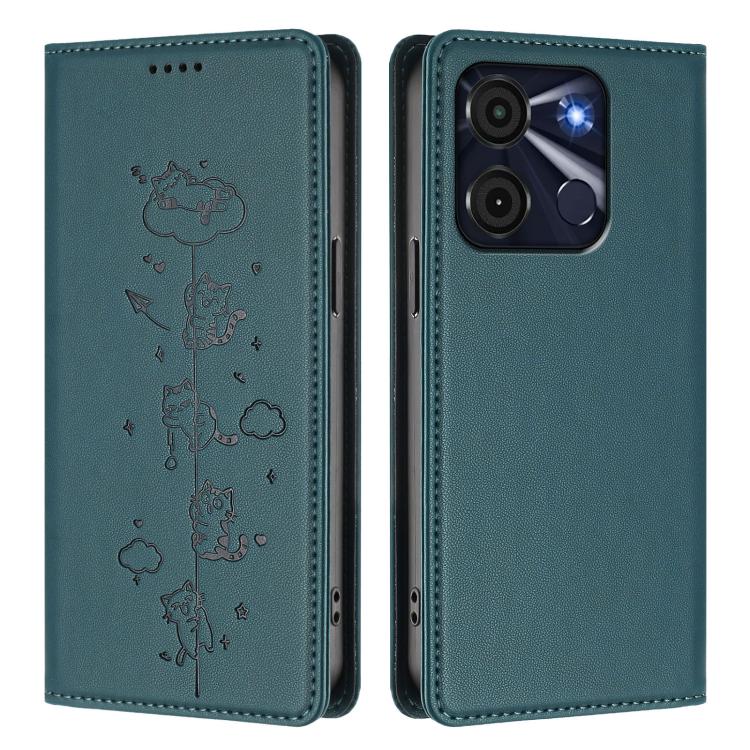 For itel A60 / A60s Cute Cats Embossed Magnetic RFID Vegan Leather Phone Case