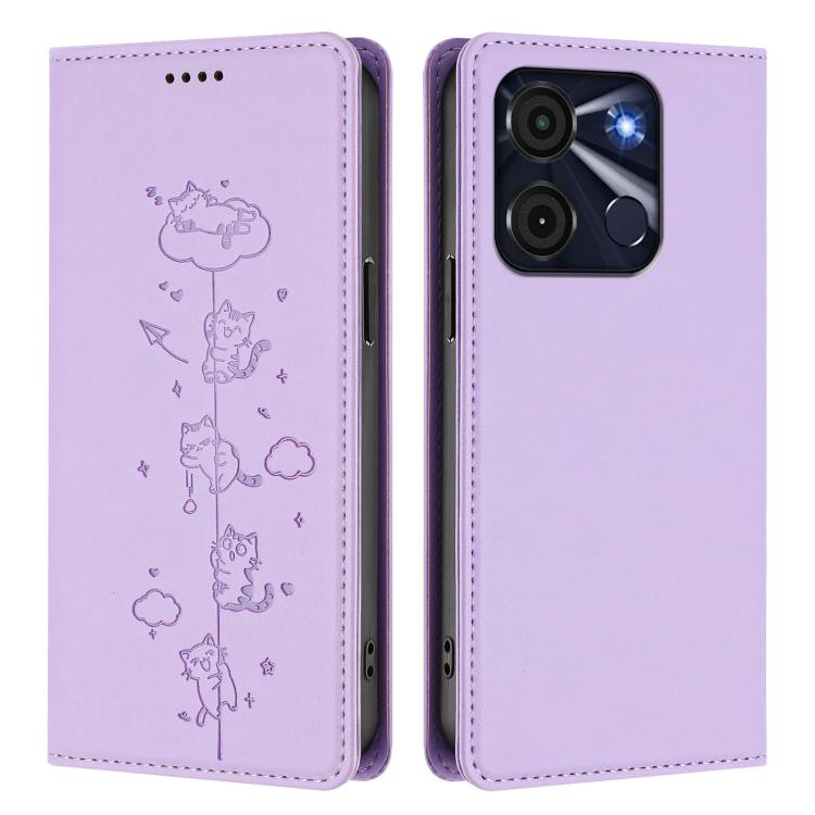 For itel A60 / A60s Cute Cats Embossed Magnetic RFID Vegan Leather Phone Case