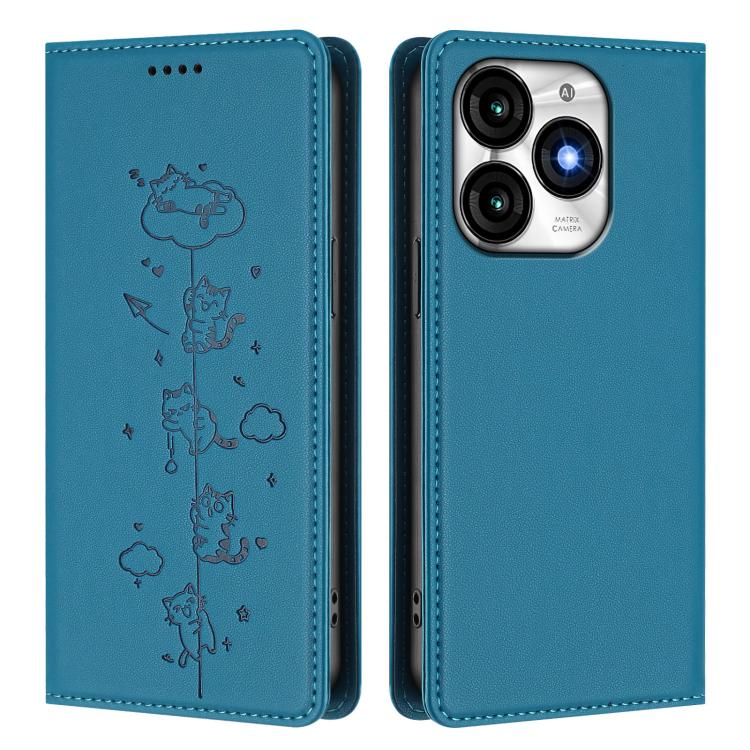 For itel A70 Cute Cats Embossed Magnetic RFID Vegan Leather Phone Case