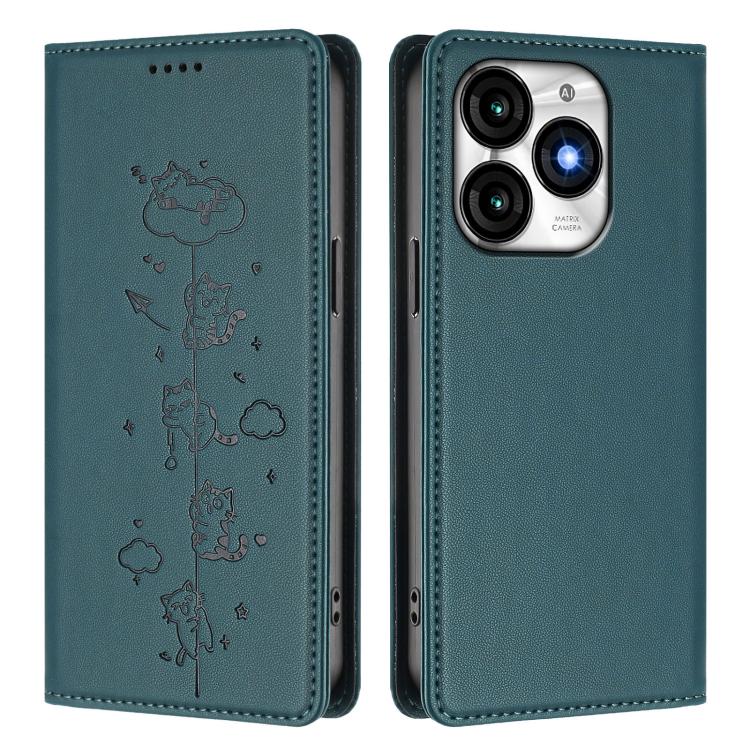 For itel A70 Cute Cats Embossed Magnetic RFID Vegan Leather Phone Case