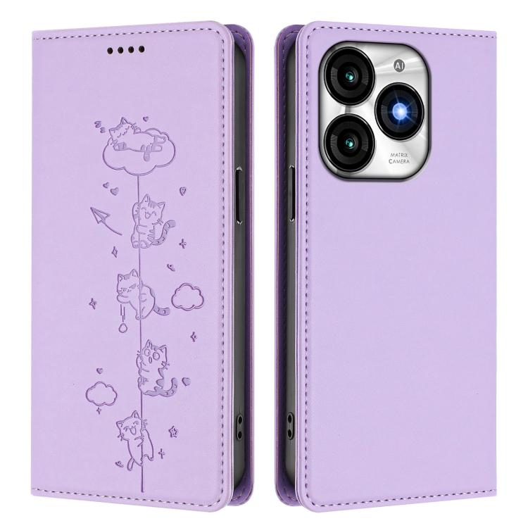 For itel A70 Cute Cats Embossed Magnetic RFID Vegan Leather Phone Case