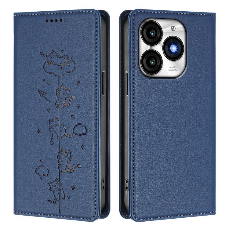 For itel A70 Cute Cats Embossed Magnetic RFID Vegan Leather Phone Case