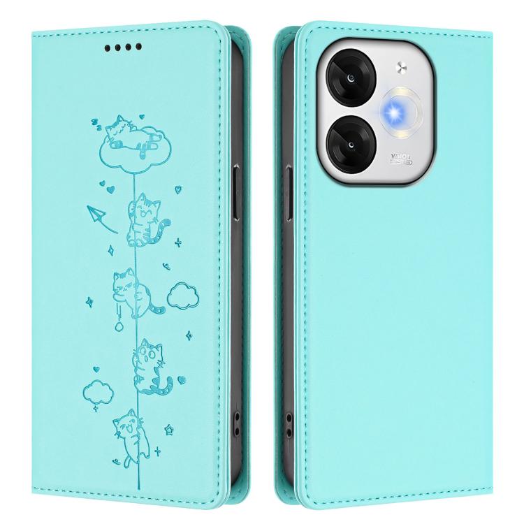 For itel A80 4G Cute Cats Embossed Magnetic RFID Vegan Leather Phone Case