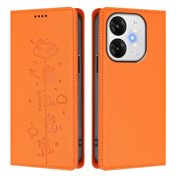 For itel A80 4G Cute Cats Embossed Magnetic RFID Vegan Leather Phone Case