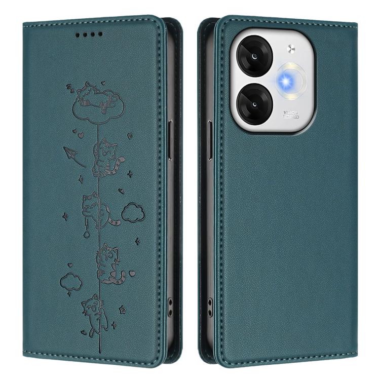 For itel A80 4G Cute Cats Embossed Magnetic RFID Vegan Leather Phone Case