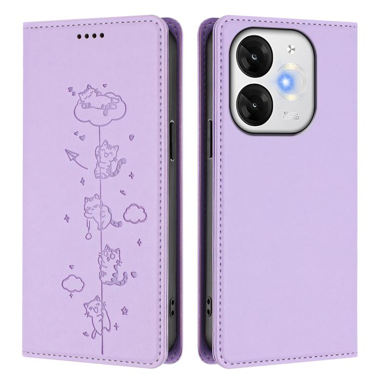 For itel A80 4G Cute Cats Embossed Magnetic RFID Vegan Leather Phone Case