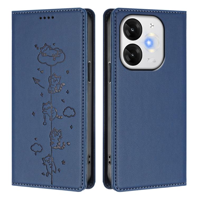 For itel A80 4G Cute Cats Embossed Magnetic RFID Vegan Leather Phone Case