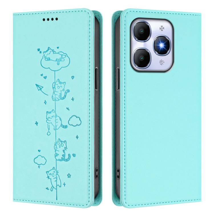 For itel A90 4G Cute Cats Embossed Magnetic RFID Vegan Leather Phone Case