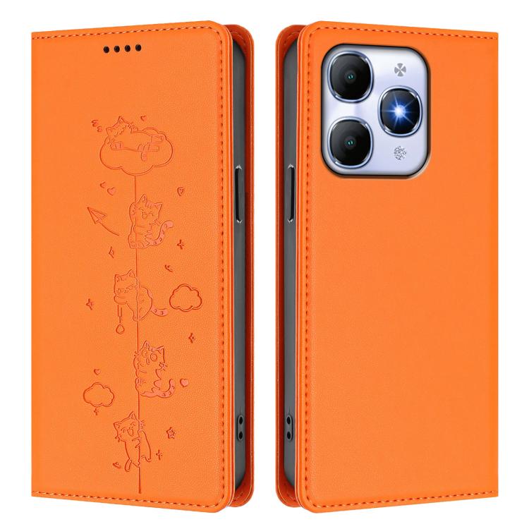 For itel A90 4G Cute Cats Embossed Magnetic RFID Vegan Leather Phone Case
