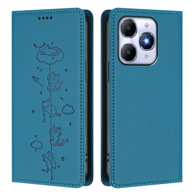 For itel A90 4G Cute Cats Embossed Magnetic RFID Vegan Leather Phone Case