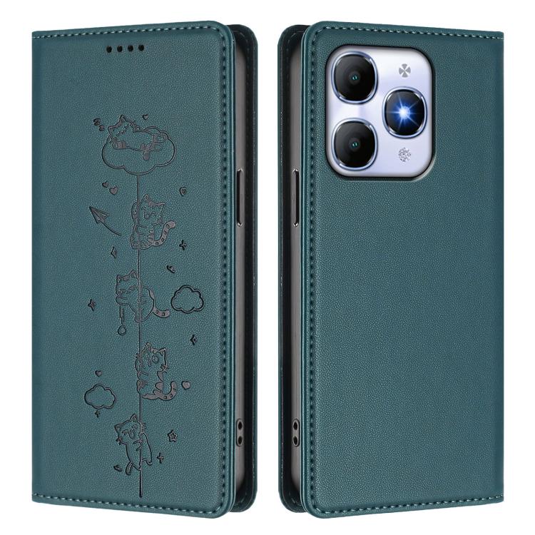 For itel A90 4G Cute Cats Embossed Magnetic RFID Vegan Leather Phone Case