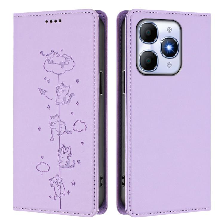 For itel A90 4G Cute Cats Embossed Magnetic RFID Vegan Leather Phone Case