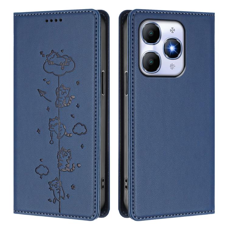 For itel A90 4G Cute Cats Embossed Magnetic RFID Vegan Leather Phone Case
