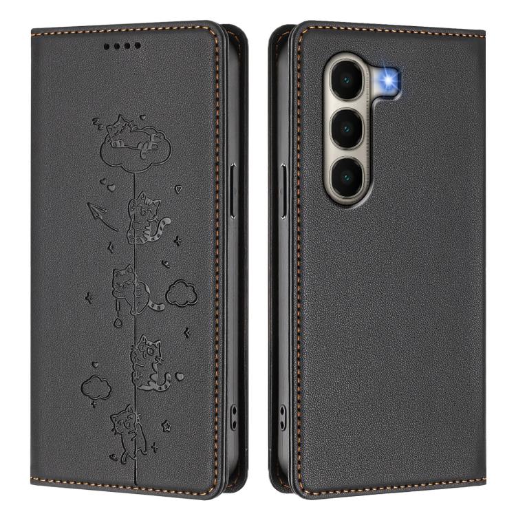For itel A95 5G Cute Cats Embossed Magnetic RFID Vegan Leather Phone Case
