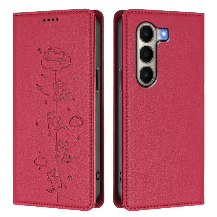 For itel A95 5G Cute Cats Embossed Magnetic RFID Vegan Leather Phone Case