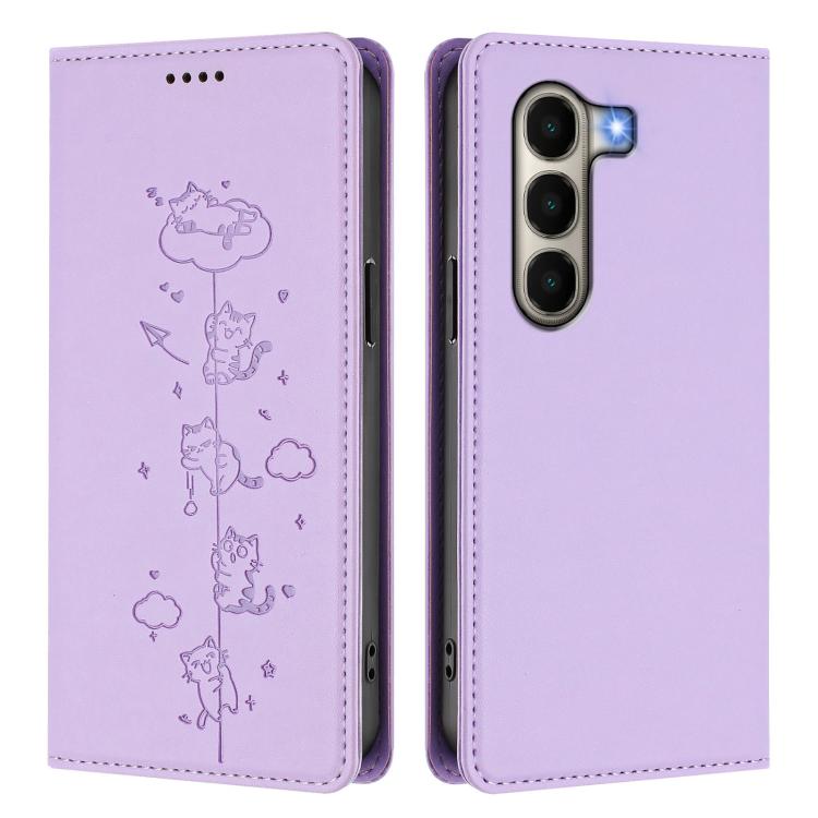 For itel A95 5G Cute Cats Embossed Magnetic RFID Vegan Leather Phone Case