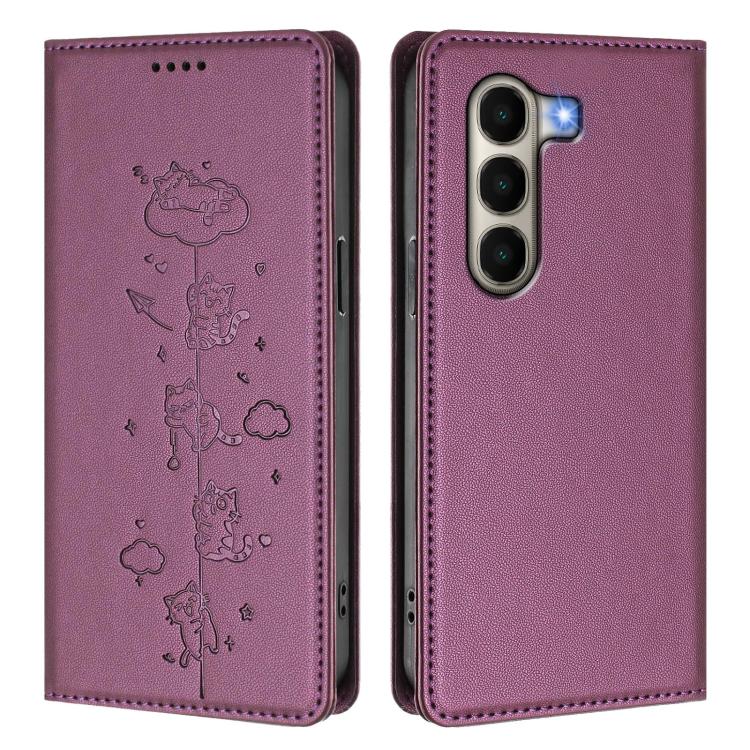 For itel A95 5G Cute Cats Embossed Magnetic RFID Vegan Leather Phone Case