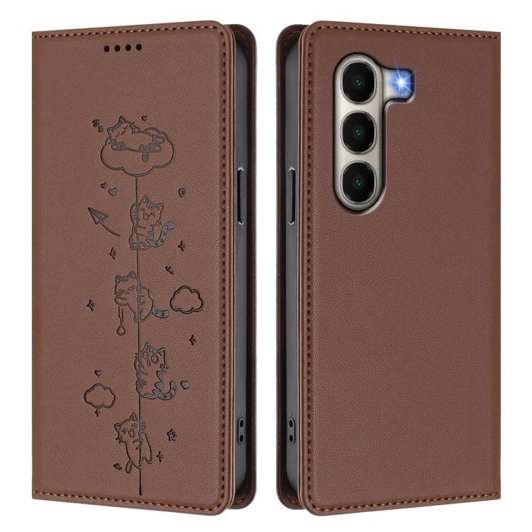 For itel A95 5G Cute Cats Embossed Magnetic RFID Vegan Leather Phone Case