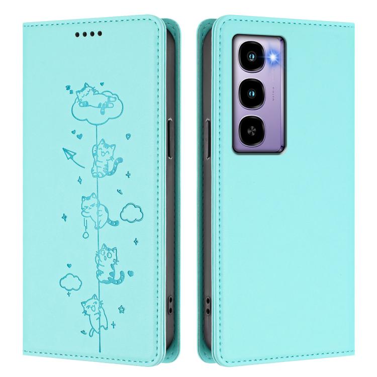 For itel City 100 Cute Cats Embossed Magnetic RFID Vegan Leather Phone Case